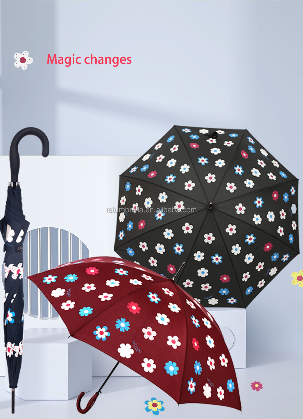 RST new magic water color changing flower umbrellas custom printing change color umbrella