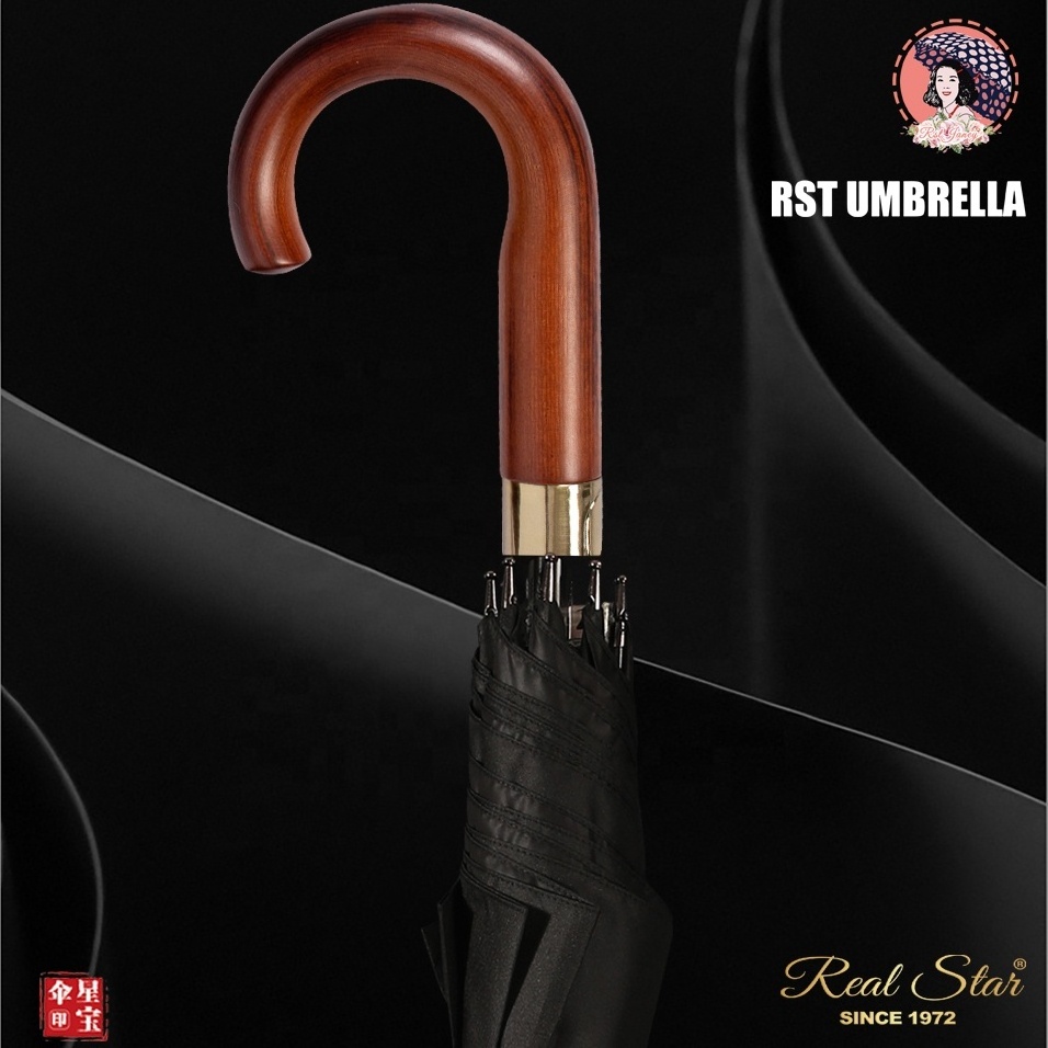 RST high quality luxury man umbrella hook J handle wood umbrella