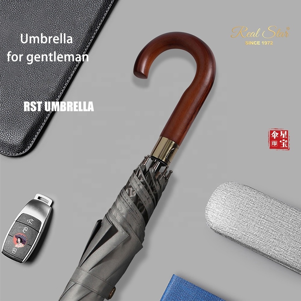 RST high quality luxury man umbrella hook J handle wood umbrella