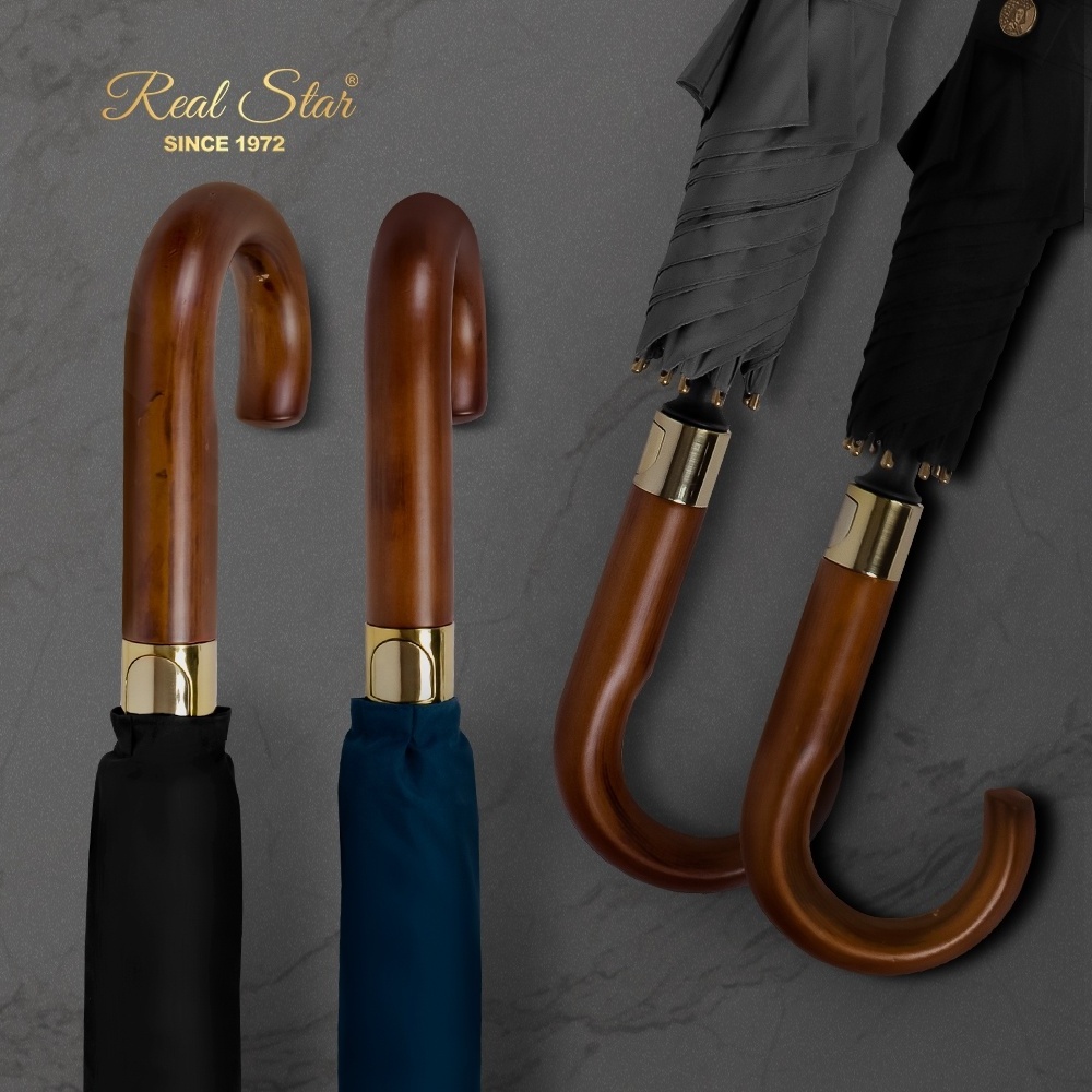 RST Classic High Quality Luxury 280T pongee Wooden Umbrella with J-Handle 120cm Straight Design for Travel