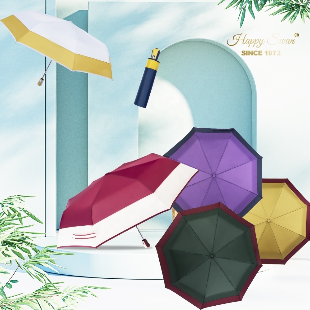 Happy Swan automatic plain color quality umbrella popular windproof umbrella for both man and woman