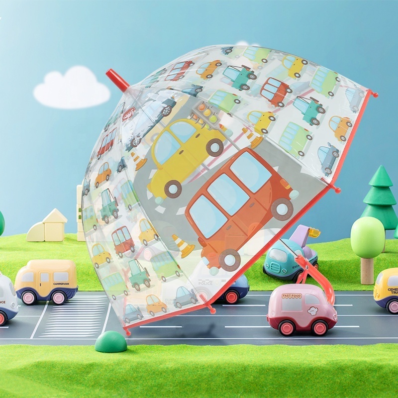 RST overall printing dome clear windproof and waterproof kids umbrella car and bus print children umbrella for boys