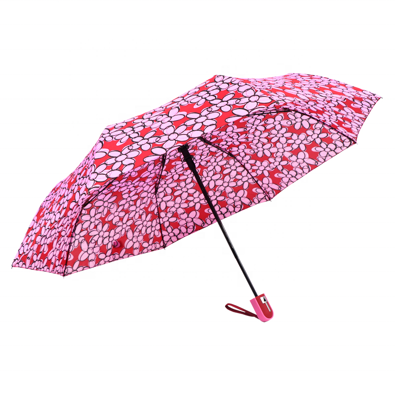 Happy Swan flowers printing and bright colors auto open 3 fold modern umbrella