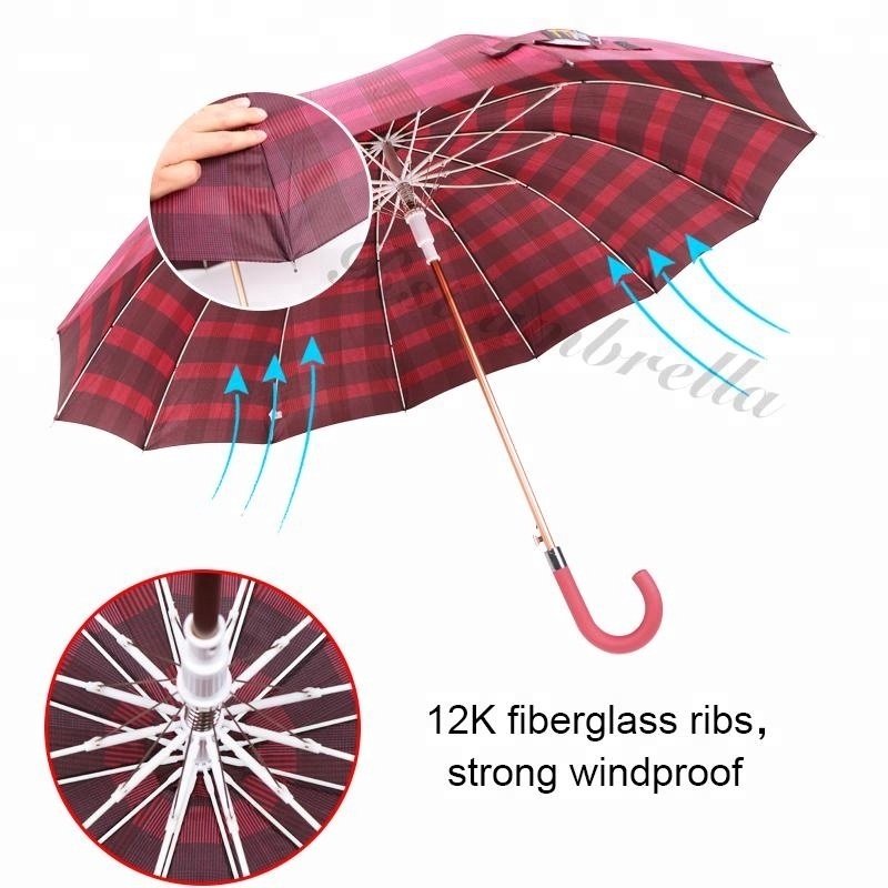 RST J shaped curved handle alloy straight 12 ribs big size 25 inches steel strong windproof commercial umbrella automatic