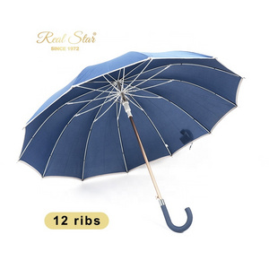 RST high quality auto open white fiberglass carbon umbrella straight promotional 12 ribs long umbrellas with logo prints