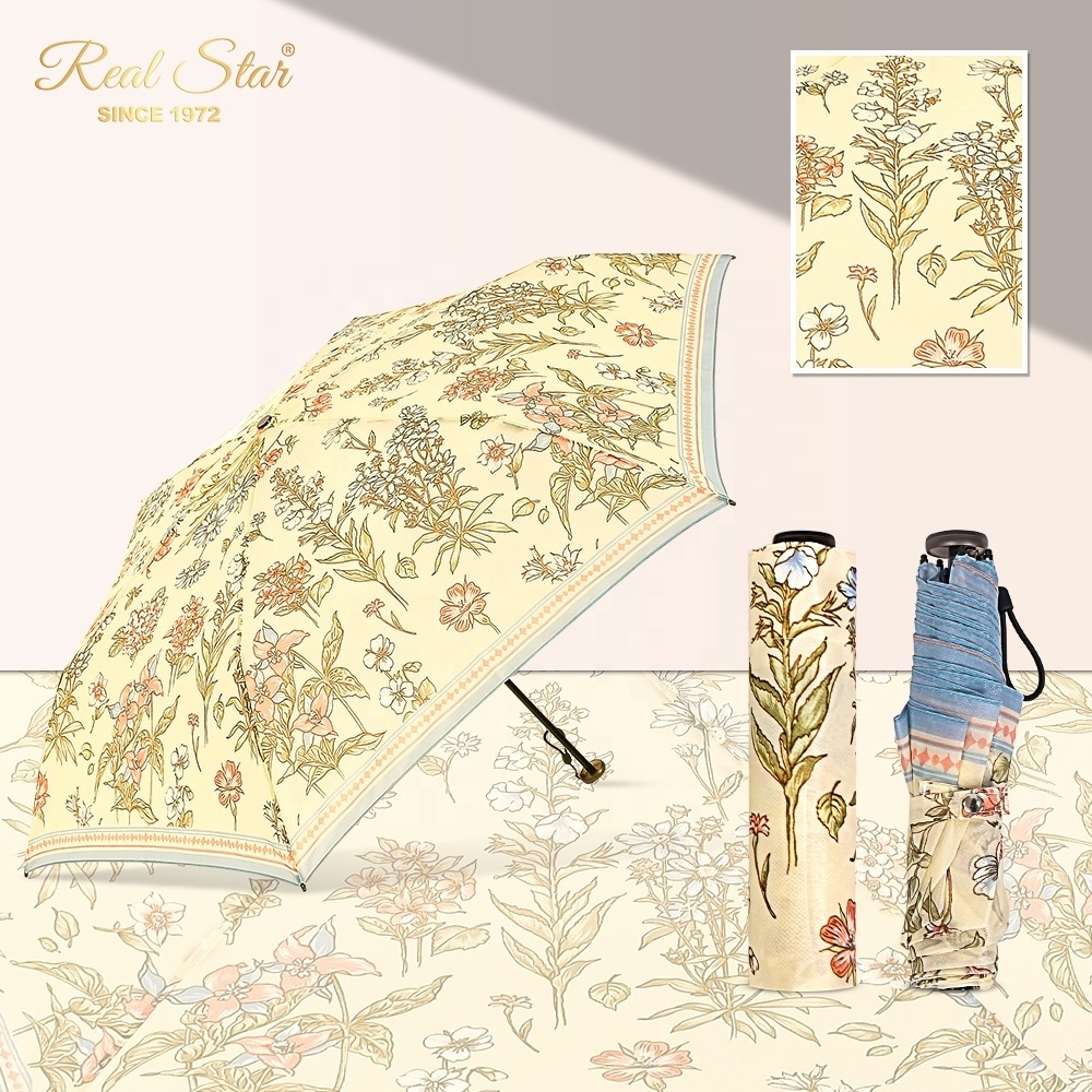 RST light weight 120g Japanese market 3 folding double sides fashion flower printing 6 ribs umbrella