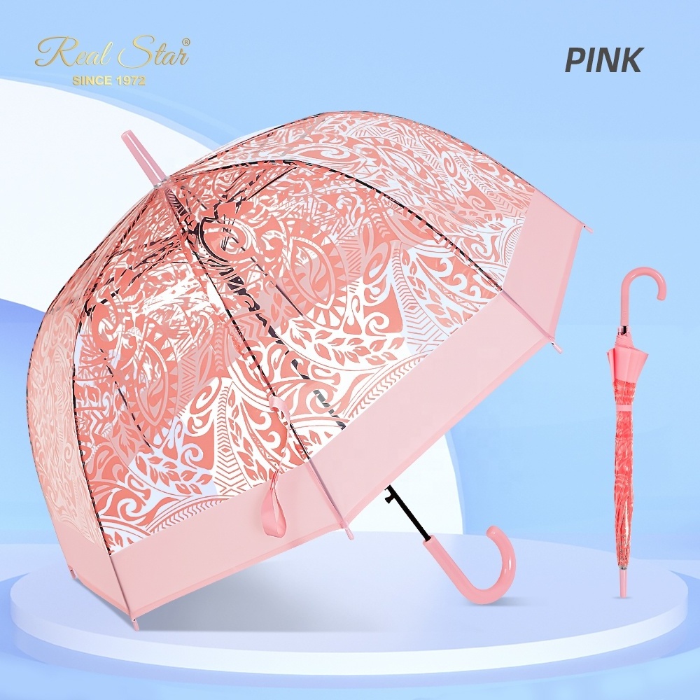 RST new printing girl and woman clear umbrella wide boarder updated transparent dome umbrella