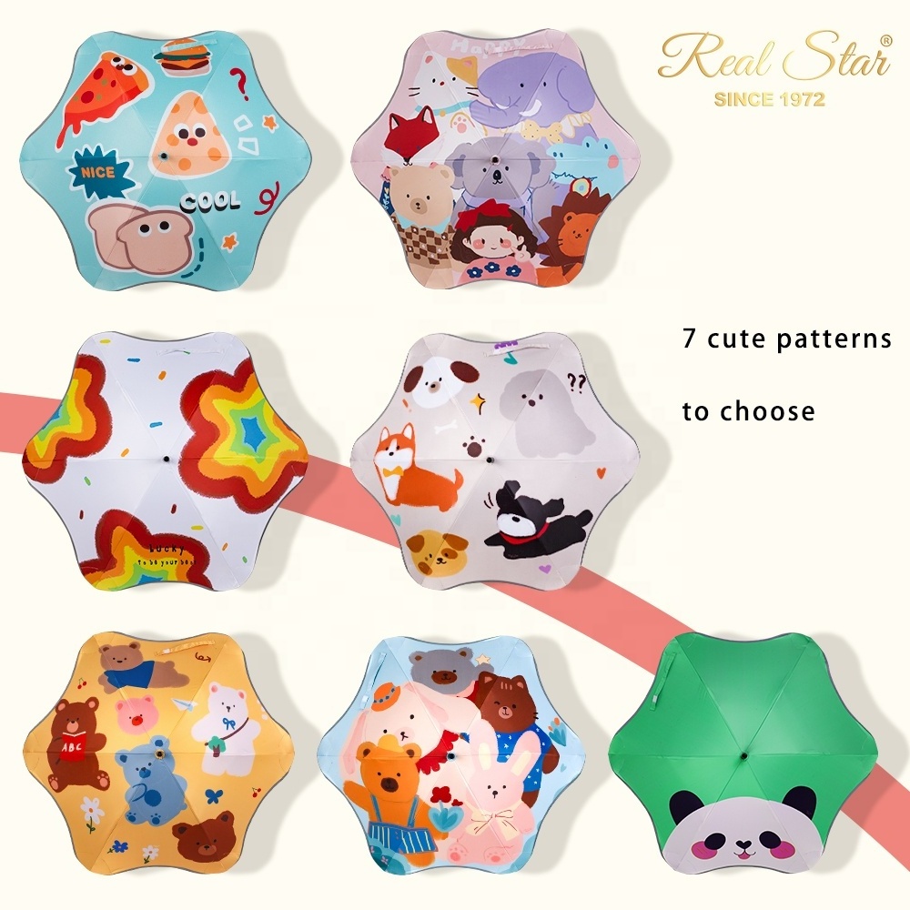 Real Star 6 ribs blunt umbrella full printing sun and rain special shape manual open cat patterns child umbrella