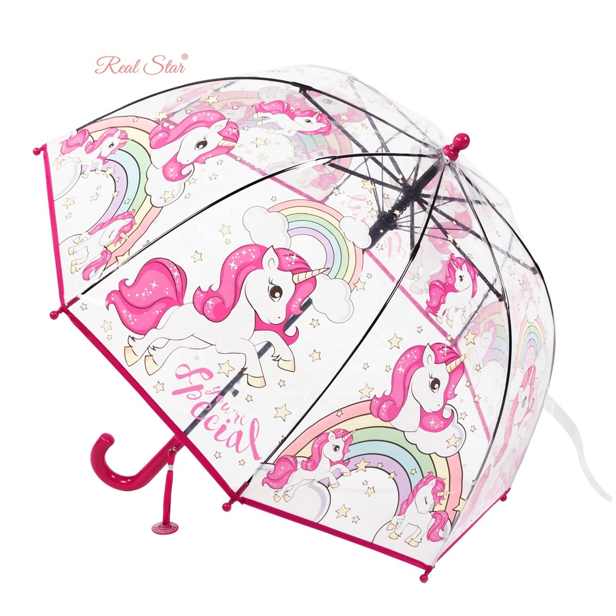 RST Guangzhou wholesale kids cheap umbrella new dome 19 inch small size clear unicorn umbrella