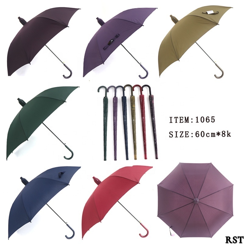 RST plain red umbrellas J shape handle cheap straight umbrella waterproof long telescopic umbrella with plastic cover