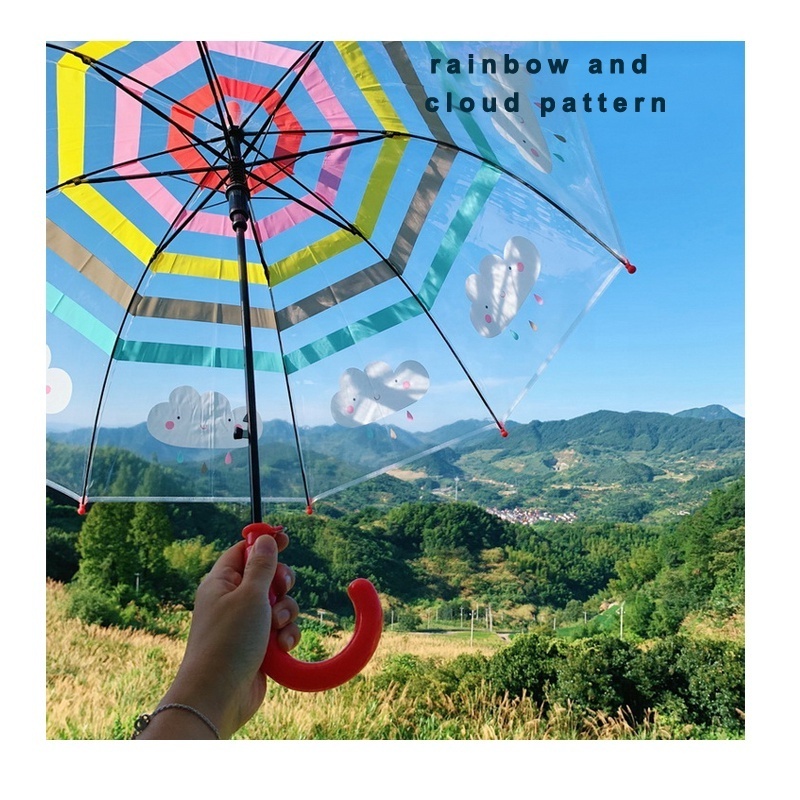 RST automatic transparent cloud kid umbrella straight children girl rainbow clear umbrella for kids