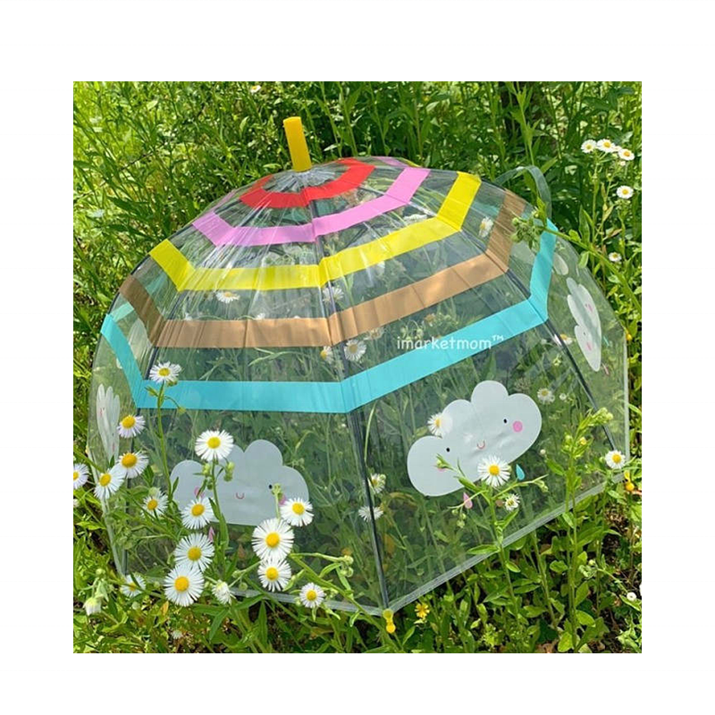 RST automatic transparent cloud kid umbrella straight children girl rainbow clear umbrella for kids