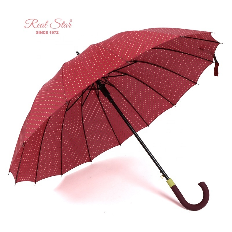 RST ladies fashion point design big 16 ribs straight red and white  umbrella with polka dots