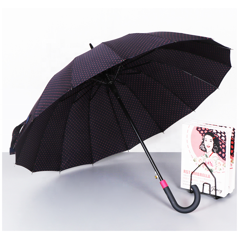 RST ladies fashion point design big 16 ribs straight red and white  umbrella with polka dots