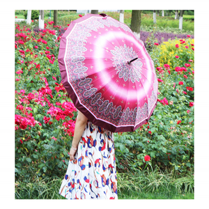 RST cheap popular Africa flower pattern straight long umbrella 16 ribs durable  satin umbrella