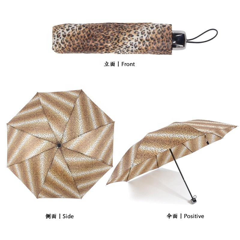 Happy Swan plastic handle manual open 1 dollar cheapest  3 fold polyester sexy girl  leopard umbrella wholesale