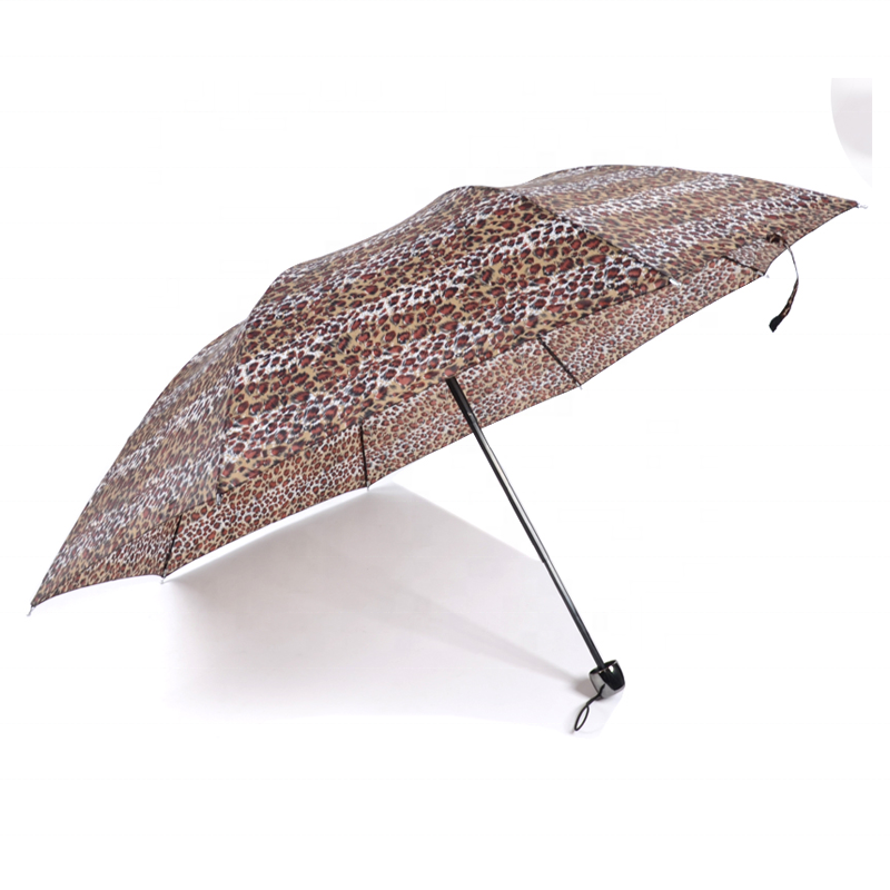 Happy Swan plastic handle manual open 1 dollar cheapest  3 fold polyester sexy girl  leopard umbrella wholesale