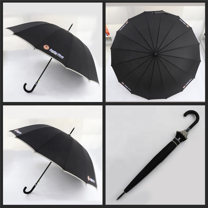 RST Yiwu 25''*16K straight advertising plain black 16 ribs custom logo prints rain long custom logo print umbrellas