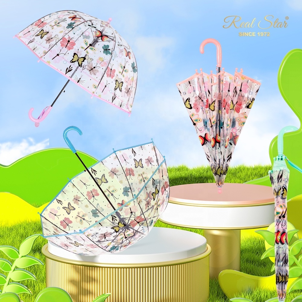 RST new butterfly girl clear dome umbrella transparent mushroom shape kid umbrella