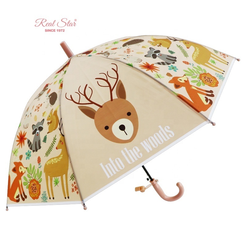 RST high quality wholesale dog print Unicorn kid PVC umbrella children umbrella with whistle