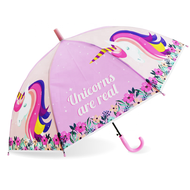 RST high quality wholesale dog print Unicorn kid PVC umbrella children umbrella with whistle