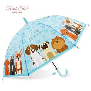 RST high quality wholesale dog print Unicorn kid PVC umbrella children umbrella with whistle