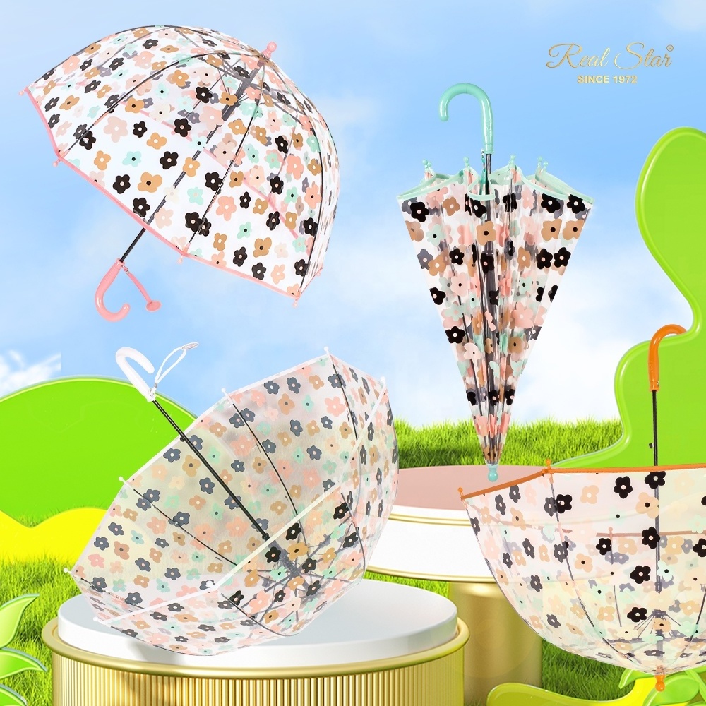 RST flower prints little girl transparent umbrella dome clear mushroom shape cute kid umbrella