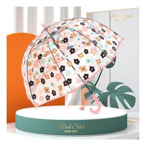 RST flower prints little girl transparent umbrella dome clear mushroom shape cute kid umbrella