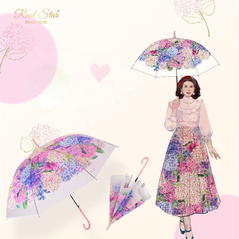 RST brand flower full printing woman adult clear umbrella with prints