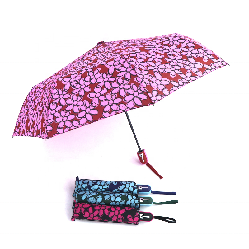 Happy Swan flowers printing and bright colors auto open 3 fold modern umbrella