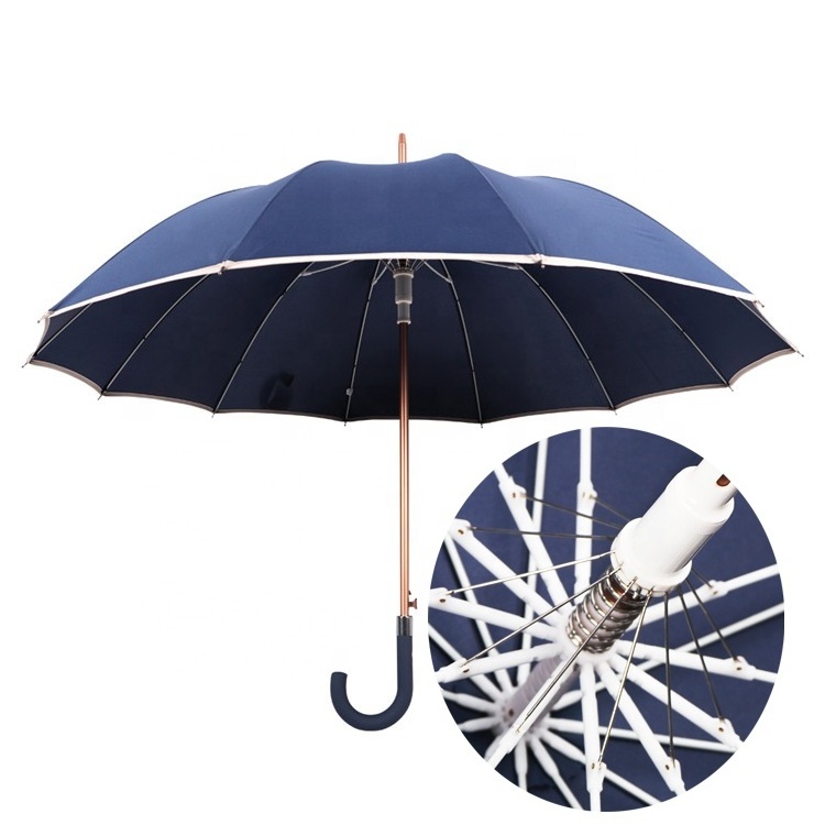 RST high quality auto open white fiberglass carbon umbrella straight promotional 12 ribs long umbrellas with logo prints