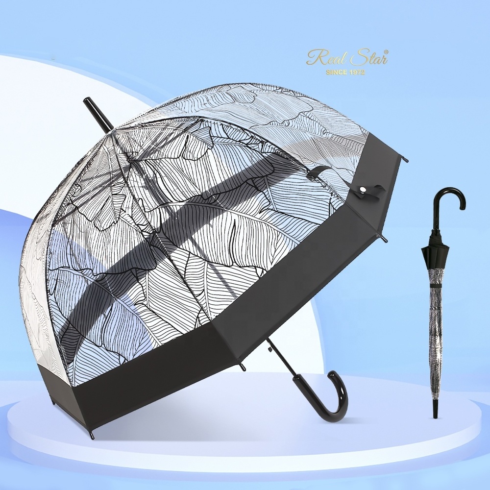 RST new printing girl and woman clear umbrella wide boarder updated transparent dome umbrella