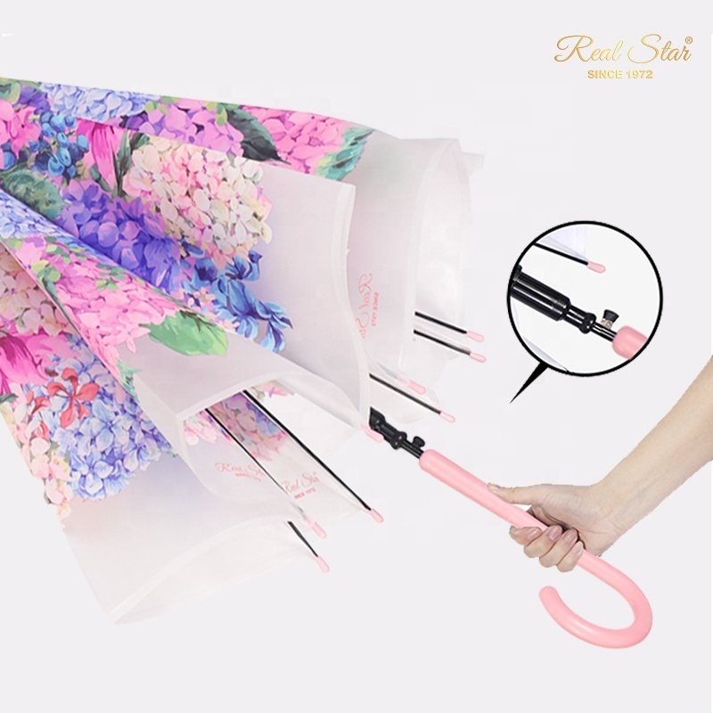 RST brand flower full printing woman adult clear umbrella with prints