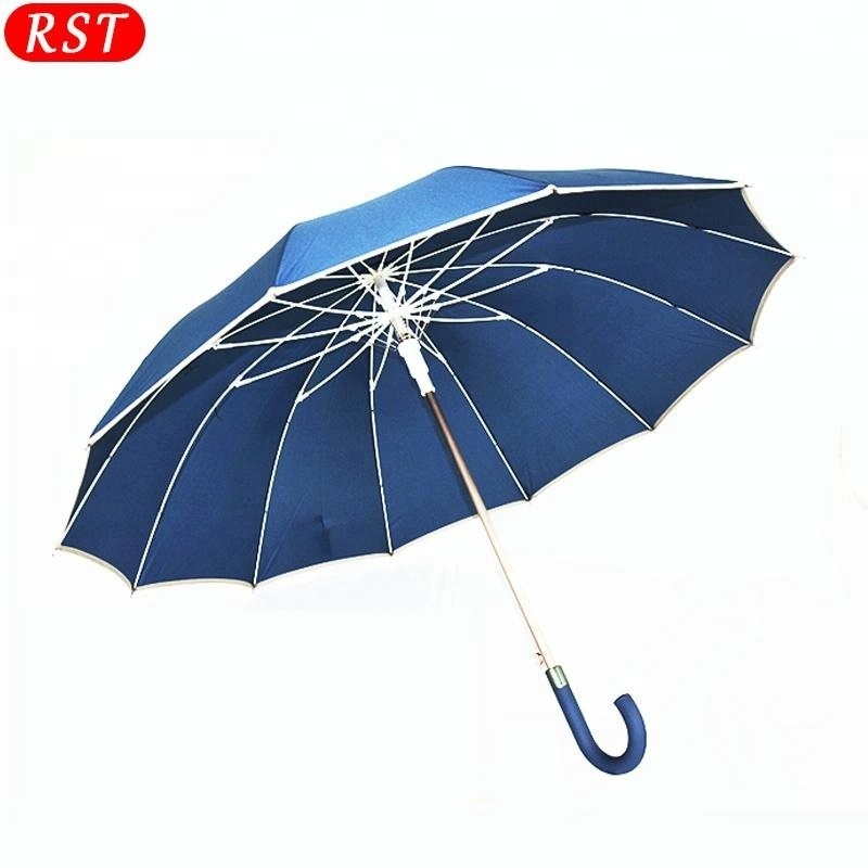 RST whole sale custom Long auto open 12 ribs big size cane umbrella Stick Umbrellas with logo for promotion