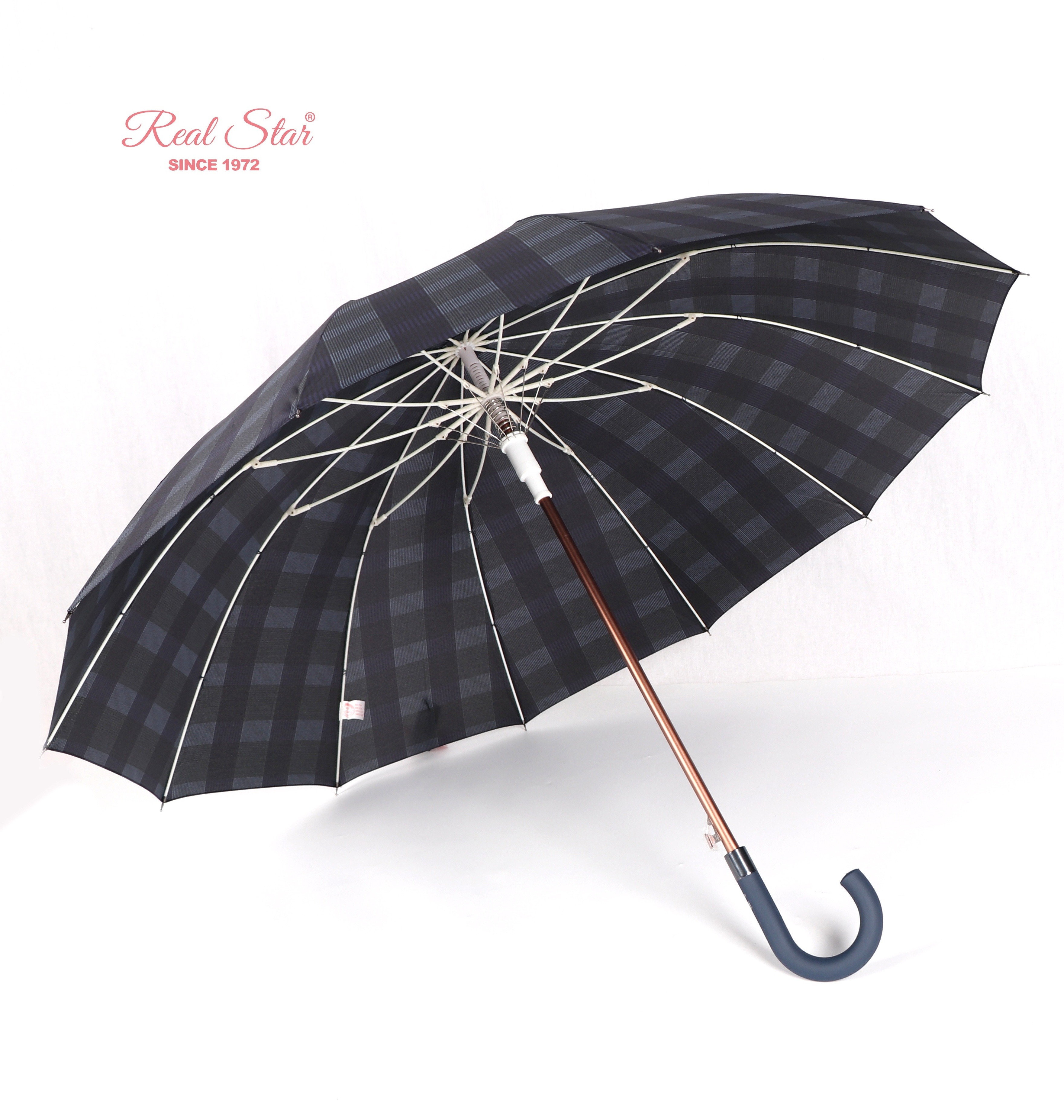 RST J shaped curved handle alloy straight 12 ribs big size 25 inches steel strong windproof commercial umbrella automatic