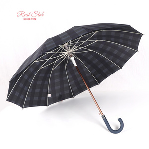 RST J shaped curved handle alloy straight 12 ribs big size 25 inches steel strong windproof commercial umbrella automatic