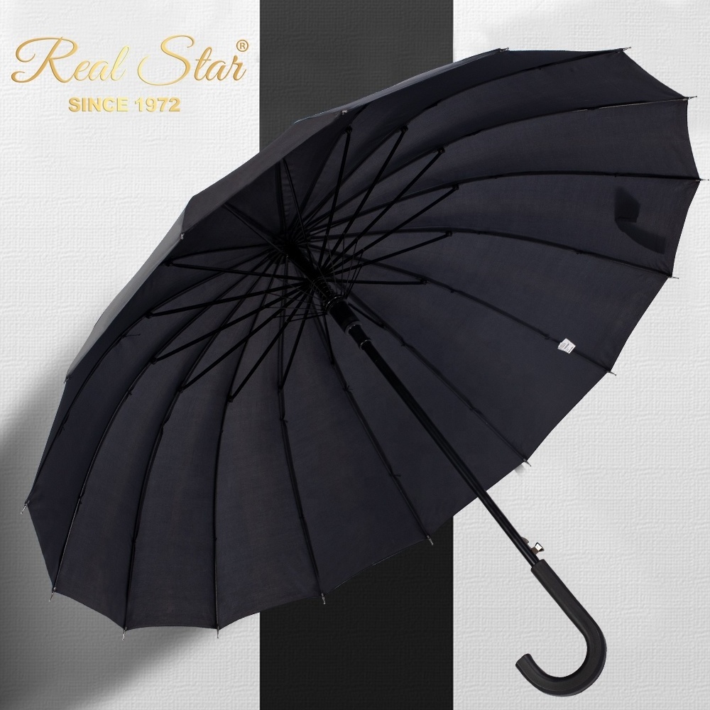 Happy Swan Popular 16 ribs polyester cheap wholesale black long straight umbrella