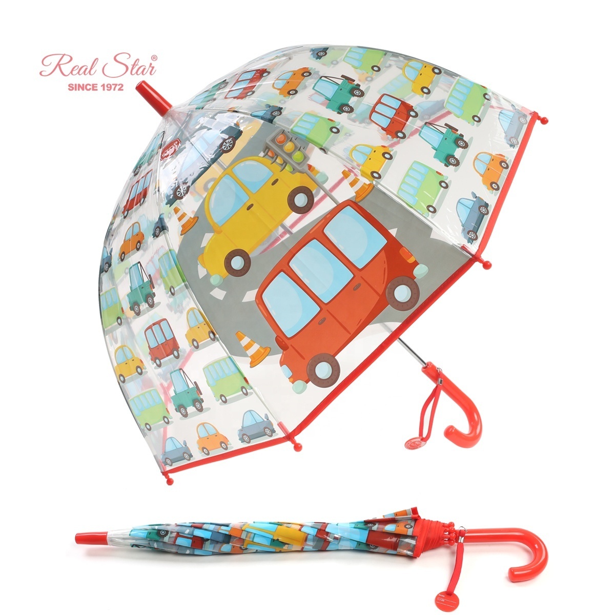 RST overall printing dome clear windproof and waterproof kids umbrella car and bus print children umbrella for boys