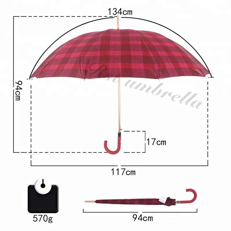 RST J shaped curved handle alloy straight 12 ribs big size 25 inches steel strong windproof commercial umbrella automatic