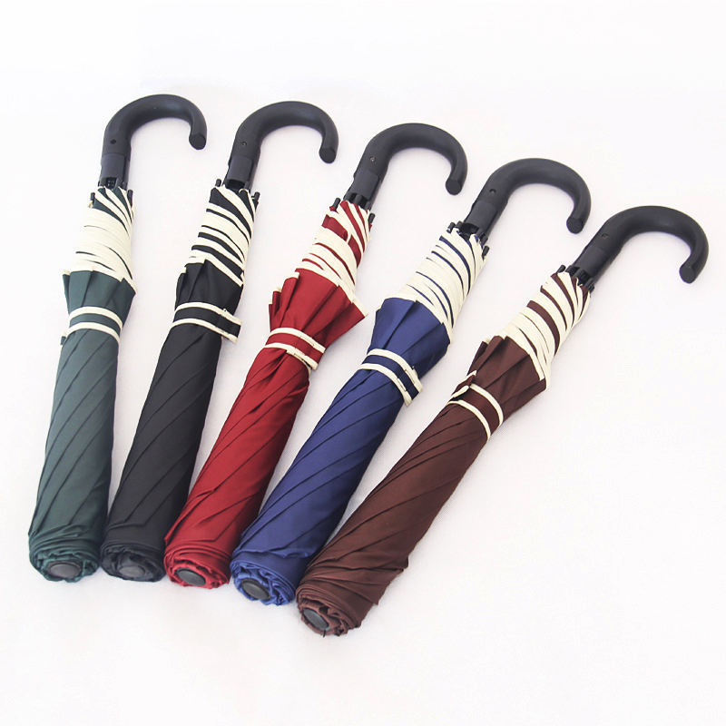 27 inch semi auto open hook handle J shape plastic handle promotional 2 folding umbrella