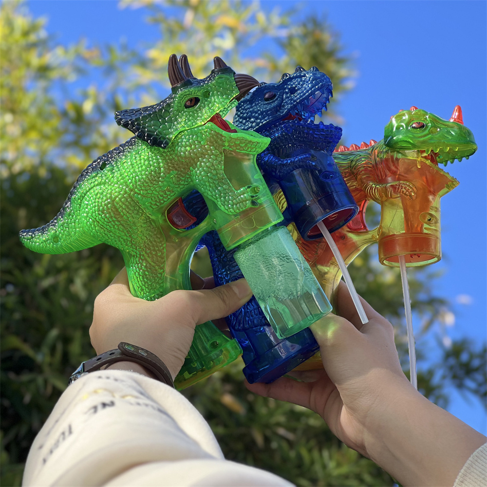 Toy Dinosaur Bubble Gun With Led Flash Light Up Sound And Soap Bubble Water