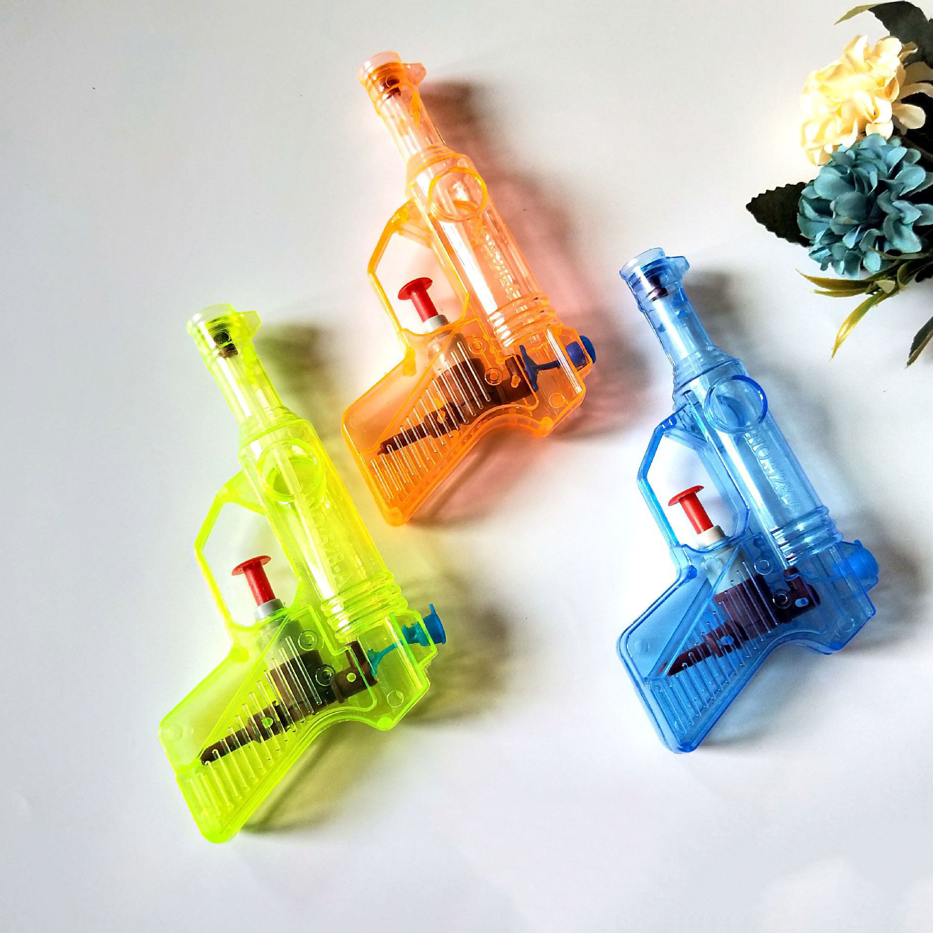 small water gun toy transparent plastic spray kids promotional gift summer pistol small squirt custom logo outdoor beach