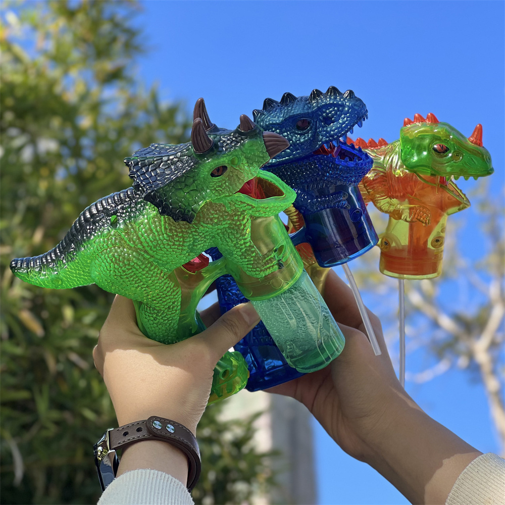 Toy Dinosaur Bubble Gun With Led Flash Light Up Sound And Soap Bubble Water