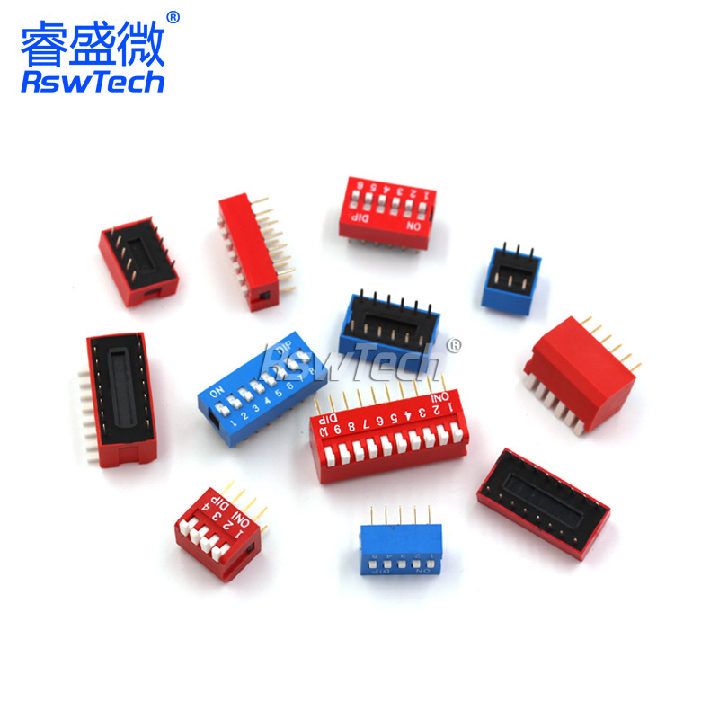 Wholesale High Quality 8P Dip Switch 2.54mm 1 2 3 4 5 6 7 8 9 10 12 Pin Push Button Toggle Switch On-Off Red DIP Push Switches