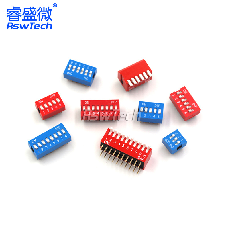 Wholesale High Quality 8P Dip Switch 2.54mm 1 2 3 4 5 6 7 8 9 10 12 Pin Push Button Toggle Switch On-Off Red DIP Push Switches