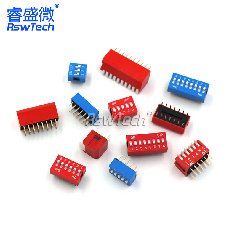 Wholesale High Quality 8P Dip Switch 2.54mm 1 2 3 4 5 6 7 8 9 10 12 Pin Push Button Toggle Switch On-Off Red DIP Push Switches