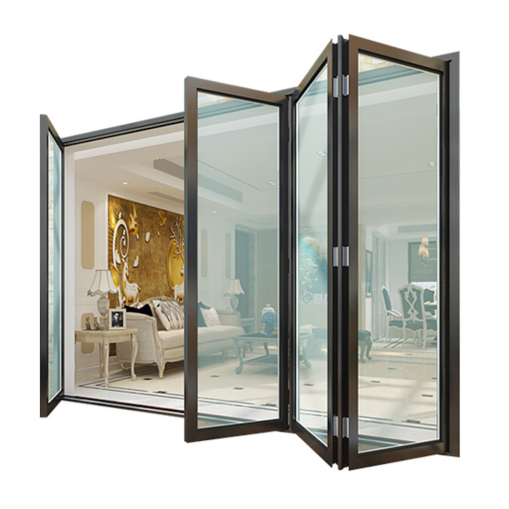 Triple Glass Heat Or Heat Insulation Exterior Patio Doors Aluminum Double Glass Frame Bi Folding Glass