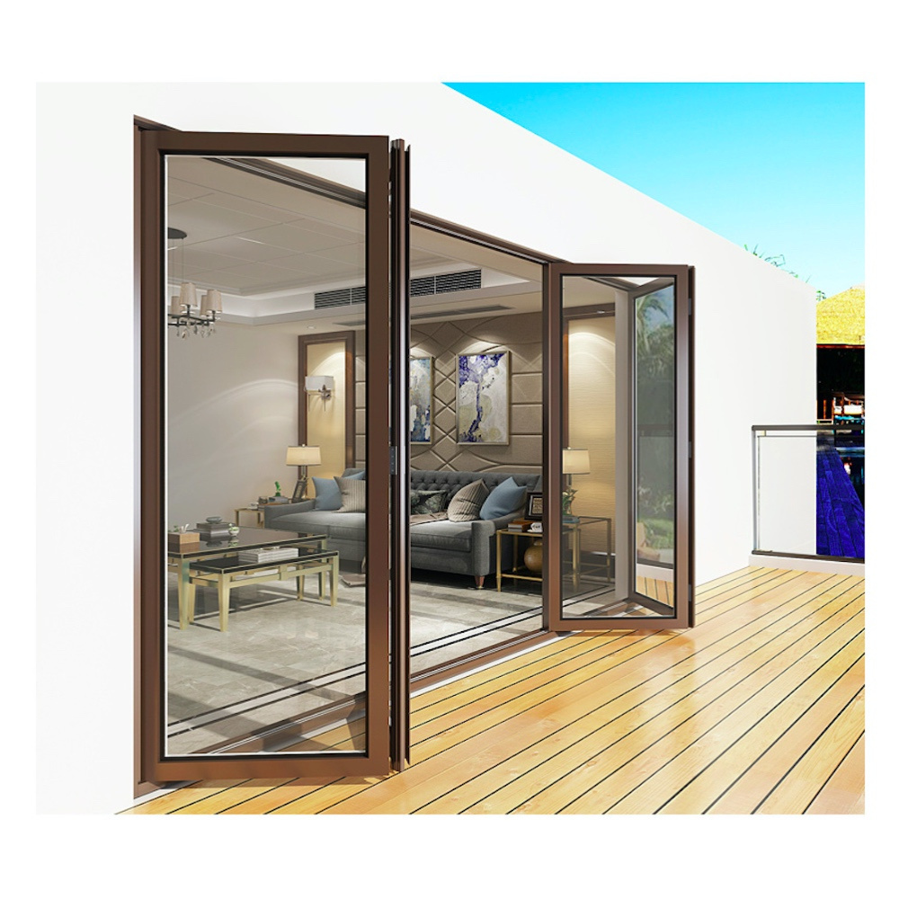 Triple Glass Heat Or Heat Insulation Exterior Patio Doors Aluminum Double Glass Frame Bi Folding Glass