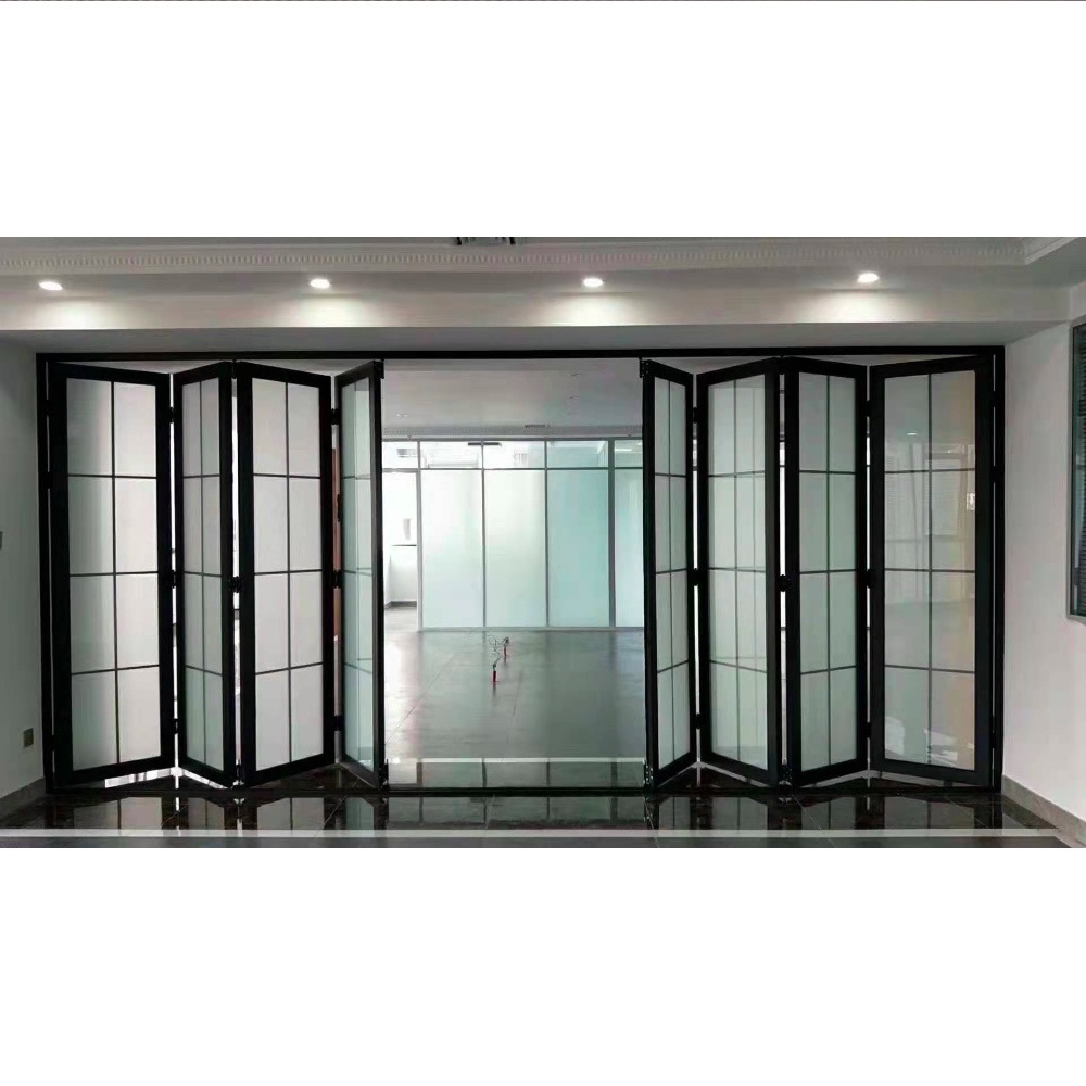 Triple Glass Heat Or Heat Insulation Exterior Patio Doors Aluminum Double Glass Frame Bi Folding Glass