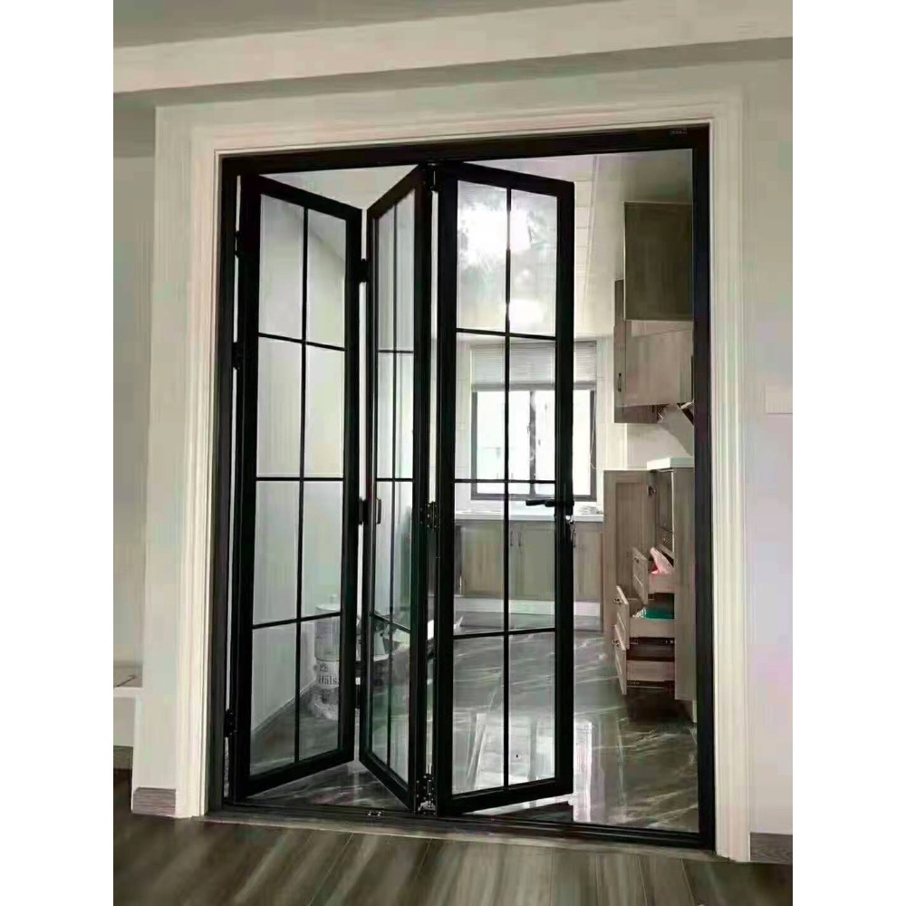 Triple Glass Heat Or Heat Insulation Exterior Patio Doors Aluminum Double Glass Frame Bi Folding Glass